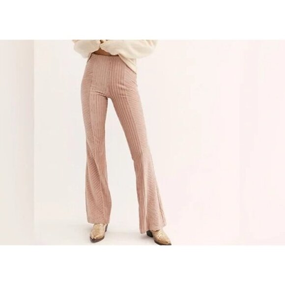 Free People Velvet Bell Bottom Pants Women Small Flare Slim Pull On - Picture 1 of 14